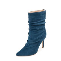 Journee Collection Womens 8 M Blue Markie High Heel Mid Calf Boots NIB FY0 - $48.99