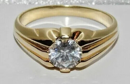 14k Oro Amarillo Chapado 2Ct Corte Redondo Creado en Laboratorio Diamantes Ring - £125.00 GBP