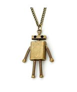 ROBOT CHARM NECKLACE 2.5&quot; Pendant 28&quot; Chain Antique Bronze Color Metal C... - $126.85 MXN