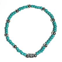 Turquoise Colored Beaded Stretch Anklet, Silver Metallic Accent Beads, B... - $5.99
