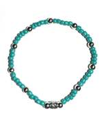 Turquoise Colored Beaded Stretch Anklet, Silver Metallic Accent Beads, B... - €5,10 EUR