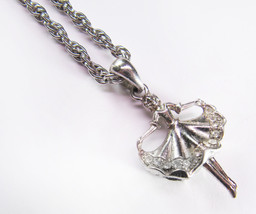 Pretty Vintage Rhinestone Costume Silver Ballerina Pendant Necklace - £15.81 GBP