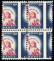 1042, Mint NH 8¢ Misperforation Error Block of Four Liberty Stamps - Stuart Katz - £72.16 GBP