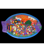 Mexican Folk Art Fish Story Plate Terracotta Clay Pottery Hand Painted W... - $24.99