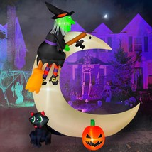 Halloween Inflatables 5Ft Witch On The Moon With Cat And Pumpkin Decor,Halloween - £48.36 GBP