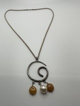 Vintage Tribal Handmade Spiral Sterling Silver Polished Stone Pearl Necklace - £24.11 GBP