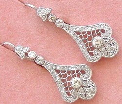 Estate Art Deco 1.07ctw Diamond Platinum 1.5&quot; Drop Dangle Wire Cocktail Earrings - £2,149.03 GBP