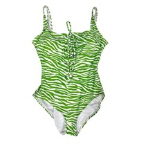 NWT Michael Kors Jungle Green Zebra Lace Up 1 Piece Swimsuit L Slimming ... - $69.25