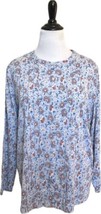 Lands End Top Plus Size 1X (16W-18W) Light Blue Brown Floral Pintuck Button Up - £26.90 GBP