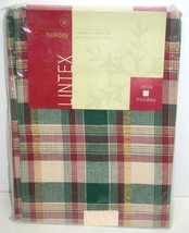 Lintex Holiday Tablecloth Metallic Plaid Green Red Cream 70&quot; Round New Home - £25.56 GBP