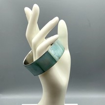 Seafoam Green Mermaid Bangle Bracelet, Silver Tone Wide Band with Ocean Hues Dye - £22.42 GBP
