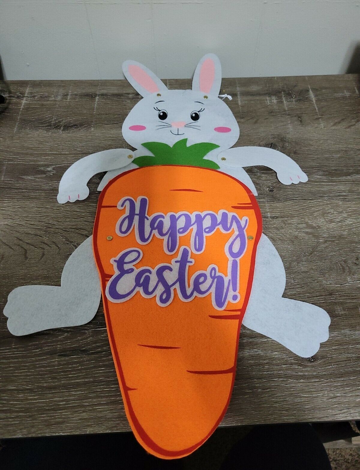 Happy Easter Bunny Decor Hanger,  wall sign, Felt Jointed 3D Character. New - $15.89