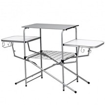Foldable Outdoor BBQ Table Grilling Stand - Color: Silver - £128.24 GBP