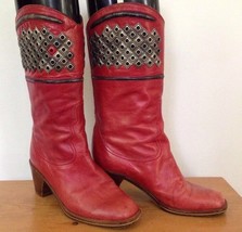 Vintage Francois Villon Paris Red Italian Leather Studded Cowgirl Boots ... - £390.52 GBP