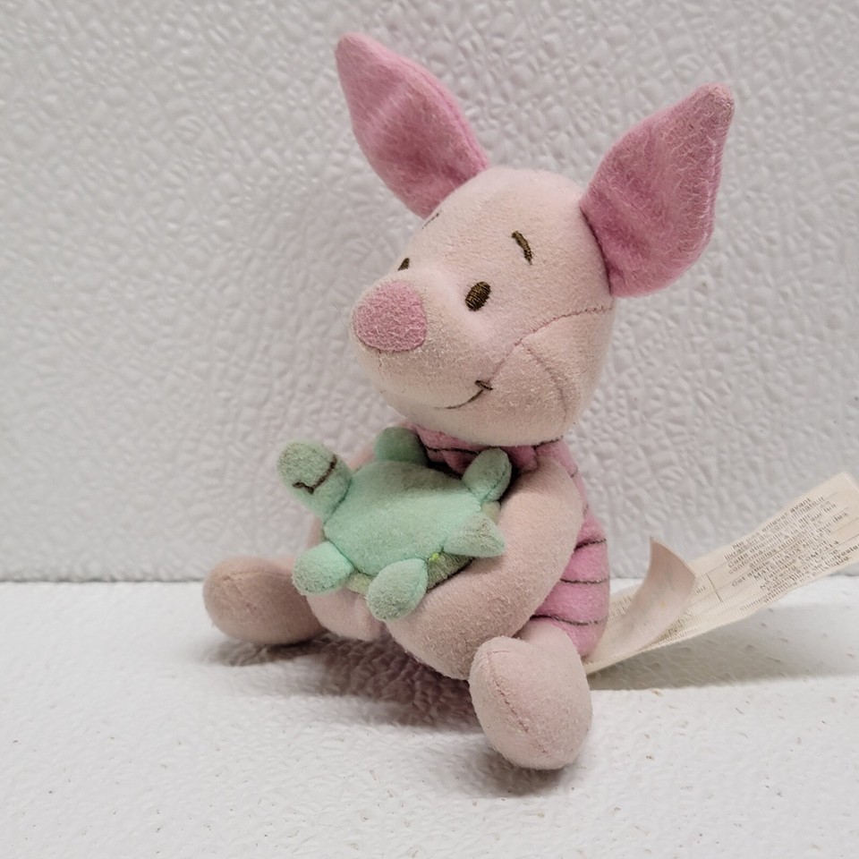 Disney Baby Winnie The Pooh Piglet With Turtle 4&quot; Baby Rattle Plush - $41.99