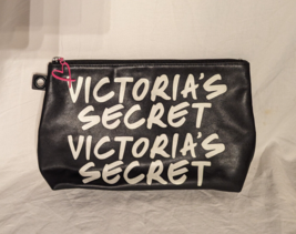 Victoria's Secret Black White Logo Zip Makeup Case Organizer Cosmetic Bag 11x7 - $13.54