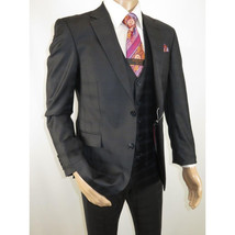 Men Suit BERLUSCONI Turkey 100% Italian Wool Super 180's 3pc Vested #Ber41 Black image 6
