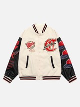 American Patchwork PU Leather Sleeve Embroidered Alphabet Baseball Jacket - $44.99