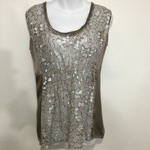 Banana Republic Heritage S Taupe Beige Silver Shimmers Sleeveless Silk T... - $24.01