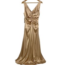 VTG Jessica McClintock Gold Glam Maxi Dress Ruched Gown Sleeveless Size 14 NOS - £59.35 GBP