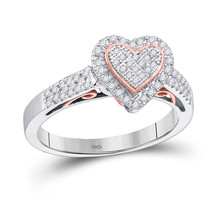 10kt Two-tone Gold Womens Round Diamond Heart Ring 1/3 Cttw - £443.14 GBP