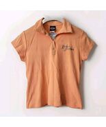 Harley Davidson Polo Shirt Women Large Orange Biker Motorcycle Spell Out A3 - €18,89 EUR