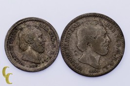 Menge Von 2 Niederlande Münzen 1850 5 Cent XF Zustand, 1876 10 Cent VF+ Zustand - £37.39 GBP