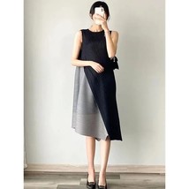 2021 Summer New Miyake Pleated Dress Black Gray Fake Two-way Stitching Design Mi - £142.49 GBP