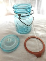 QUICK SEAL Aqua Blue Pint Size Canning Jar With Metal Bale And Glass Top Lid - £18.21 GBP