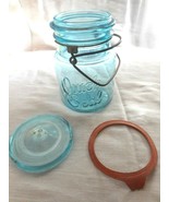 QUICK SEAL Aqua Blue Pint Size Canning Jar With Metal Bale And Glass Top... - £18.19 GBP