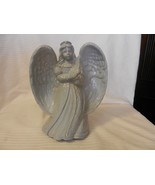 Gray Ceramic Garden Angel Figurine With Wings Spread, Holding Fruit - £46.86 GBP