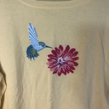 Talbots Size 3x Yellow w Embroidered Hummingbird Flower Pullover Sweater... - $29.69