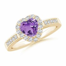 ANGARA Heart-Shaped Amethyst Halo Ring with Diamond Accents in 14K Gold - £653.83 GBP