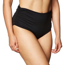 Anne Cole Women&#39;s High-Waist Shirred Bikini Bottoms Solid Black Size M New 3-Way - £22.11 GBP