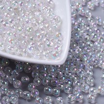 50 Acrylic Disco Beads 6mm Clear Faceted Jewelry Supplies AB Shimmer BULK - £3.51 GBP