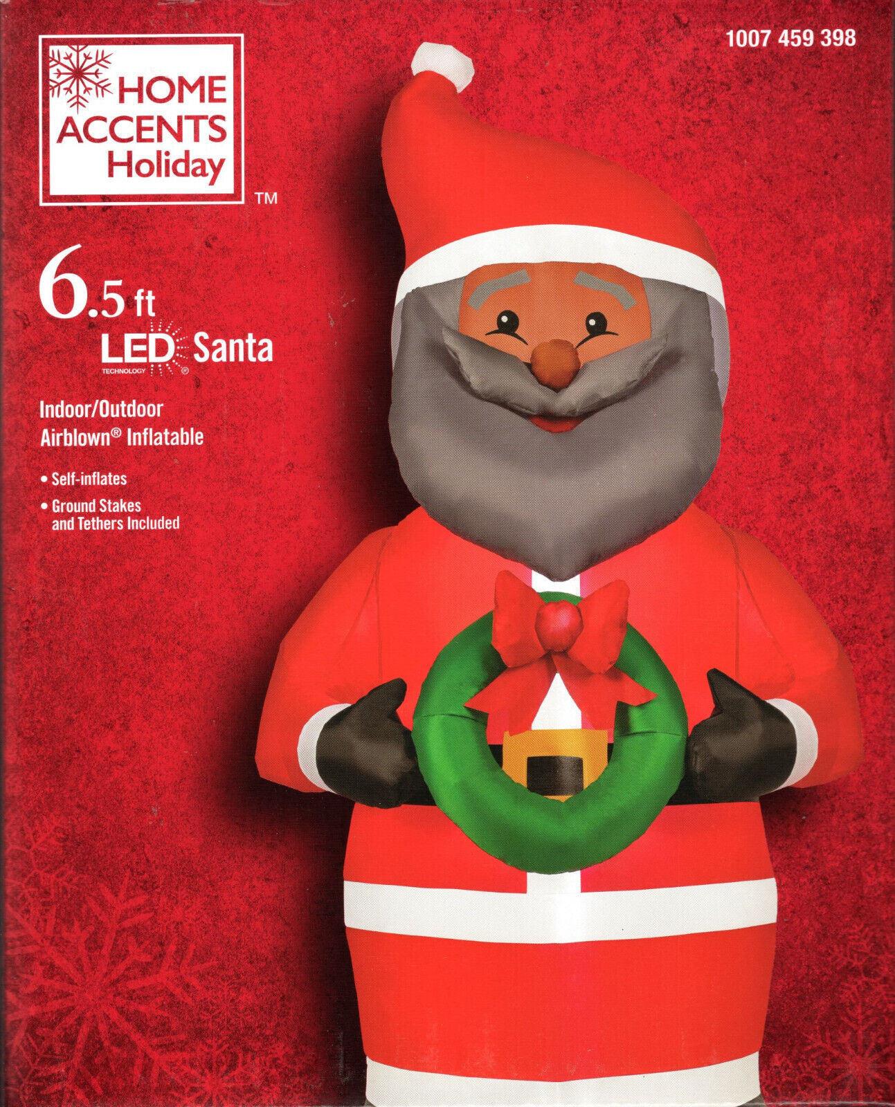 HAH 1007 459 398 GEMMY 882187 AIRBLOWN DARK SKINNED SANTA W/WREATH 6.5&#39; ... - $37.48