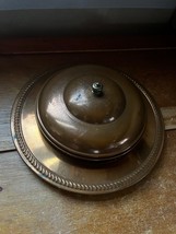 Vintage Solid Copper Lid Round Thick Glass Condiment Tray w Etched Plate - - £15.25 GBP