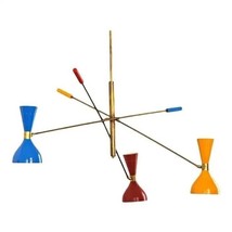 Italian Mid Century Style Chandelier with Multicolored Shades on Three Arms - £309.19 GBP