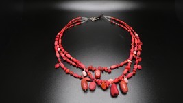 Vintage Red Sterling Silver Peyote Bird Coral 18&quot; Necklace NB4 - £77.49 GBP