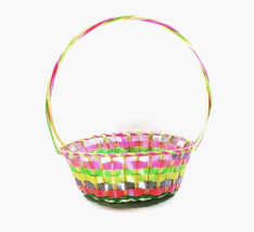 Large Easter Basket Multicolored Woven Vinyl Plastic Cellophane Grass 1970s - $19.95