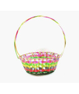 Large Easter Basket Multicolored Woven Vinyl Plastic Cellophane Grass 1970s - $19.95