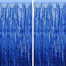 2Pcs 3Ft X 8.3Ft Navy Blue Metallic Tinsel Foil Fringe Curtains Photo Booth Prop - £12.53 GBP