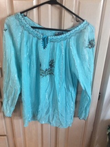 KAAKU WOMENS PULLOVER AQUA BLOUSE with LONG SLEEVES - FREE SIZE - FREE S... - $33.59