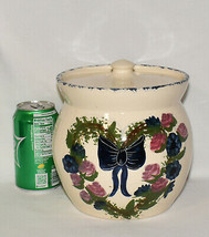 Vtg Hand Painted Pottery Cookie Jar Lidded Cow Creek Pottery Canister by Jose - £27.93 GBP
