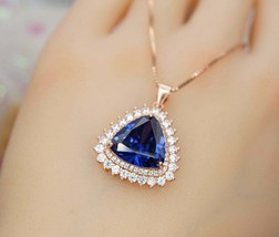 2.50Ct Trillion Cut Simulated Sapphire  Pendant 925 Silver Gold Plated - £39.56 GBP