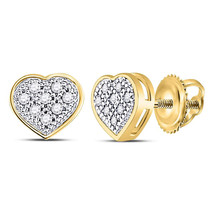 10k Yellow Gold Round Diamond Heart Cluster Screwback Fashion Earrings 1/20 Ctw - £70.91 GBP