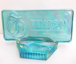 Fenton Aqua blue Carnival Art Glass Logo Dealer Sign Oval Figurine Iride... - £109.99 GBP