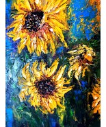 Sunflowers oil painting,impasto artwork,hand made painting. - $75.00