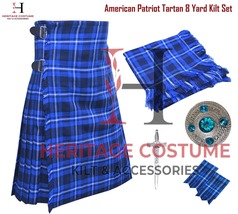 Highland Traditional American patriot Tartan 8 yard Kilts For Men&#39;s Custom Size - £70.88 GBP+