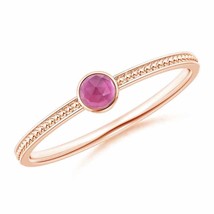 ANGARA Bezel Set Pink Tourmaline Ring with Beaded Groove Shank - £296.05 GBP